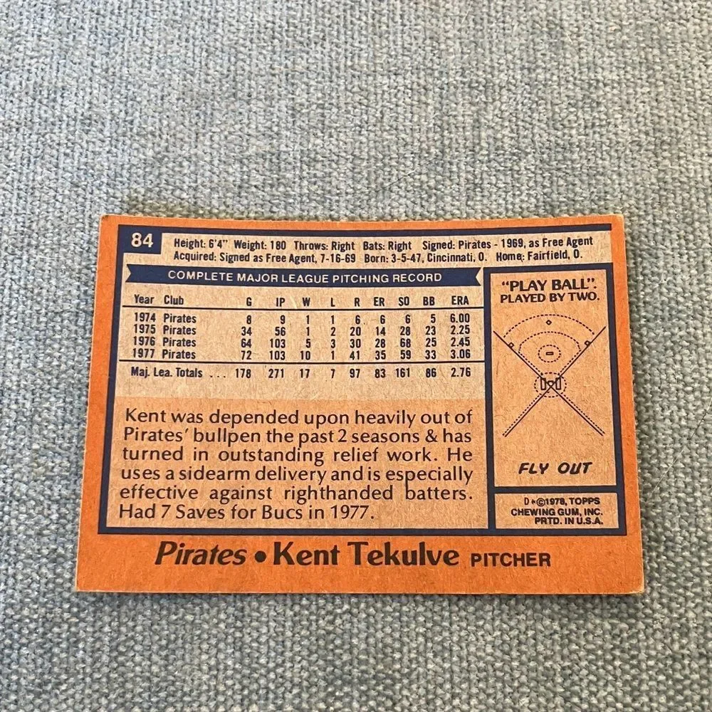 1978 Topps Pittsburgh Pirates Baseball Card Trading Card